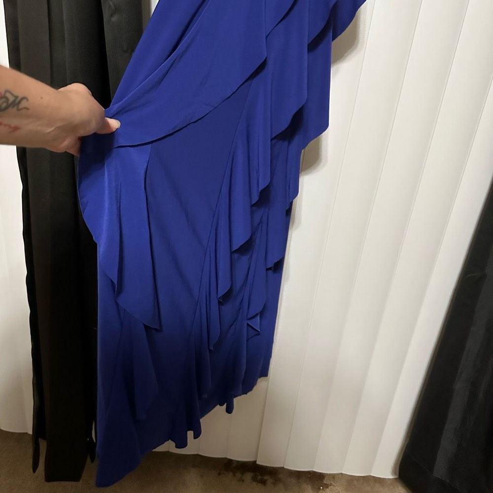 Betsy Adam Royal blue formal dress, layered ruffles going down dress, lightly pa - Picture 5 of 12